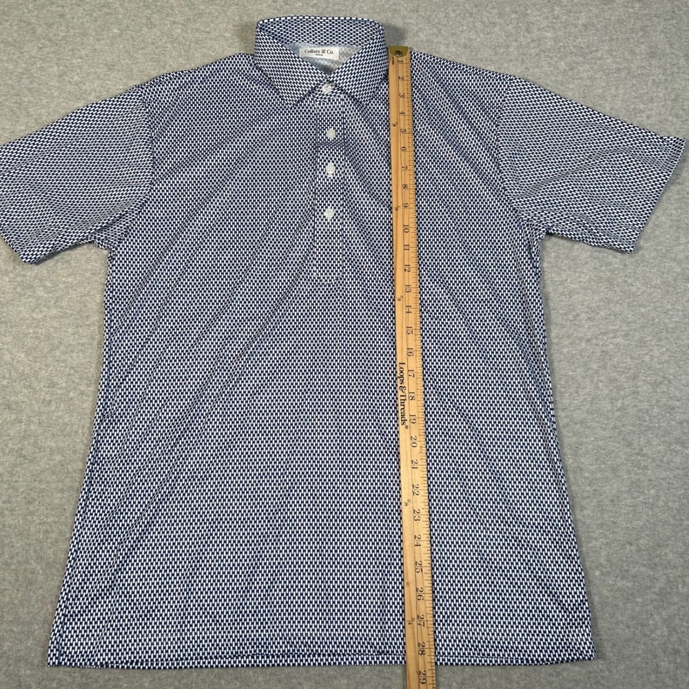 Collars & Co Polo Shirt Men M Blue‎ White Geometric Print Dress Collar NEW NWOT - Picture 6 of 7